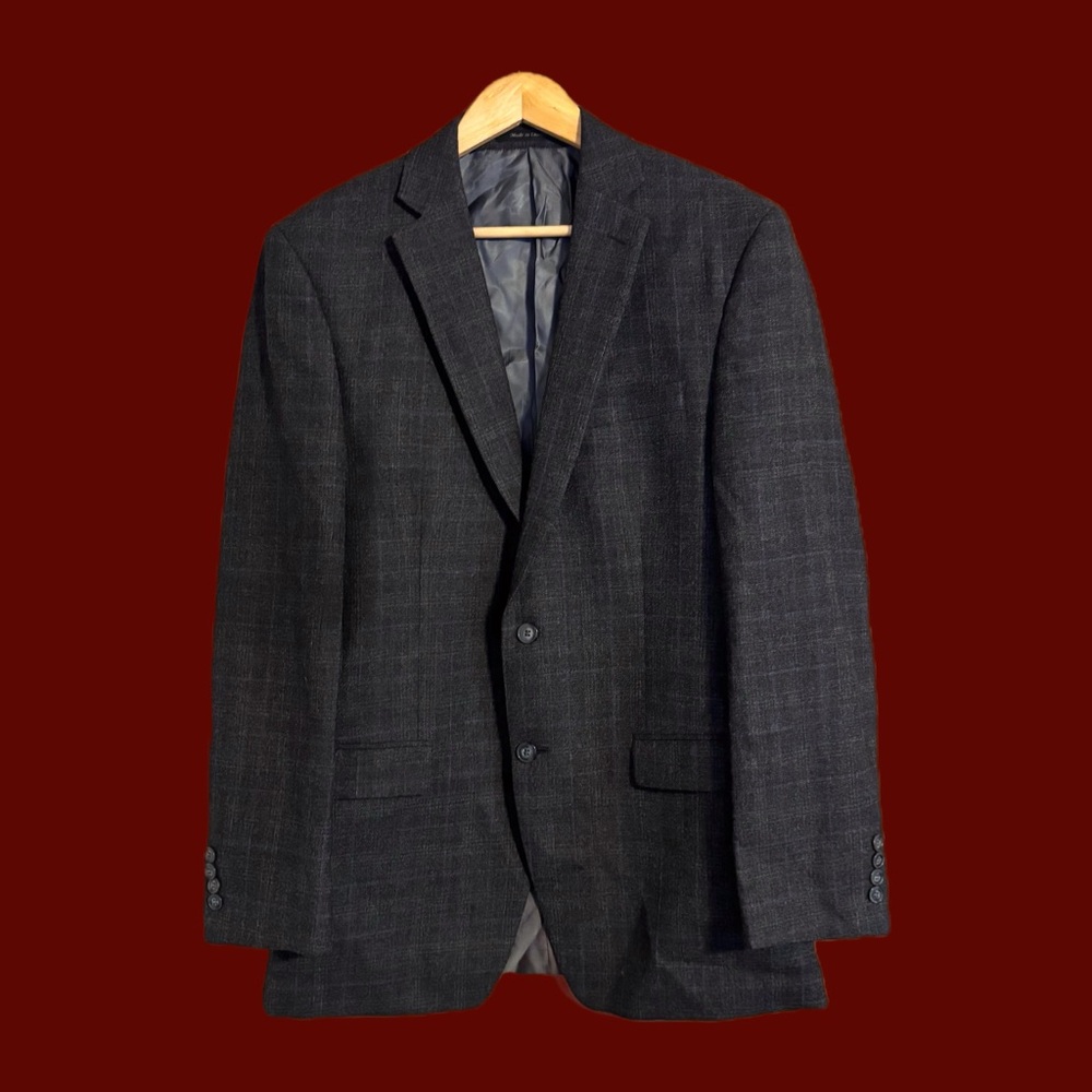 Calvin Klein Charcoal Gray 100% Wool Men's 2 Button Lined Blazer Size 40L